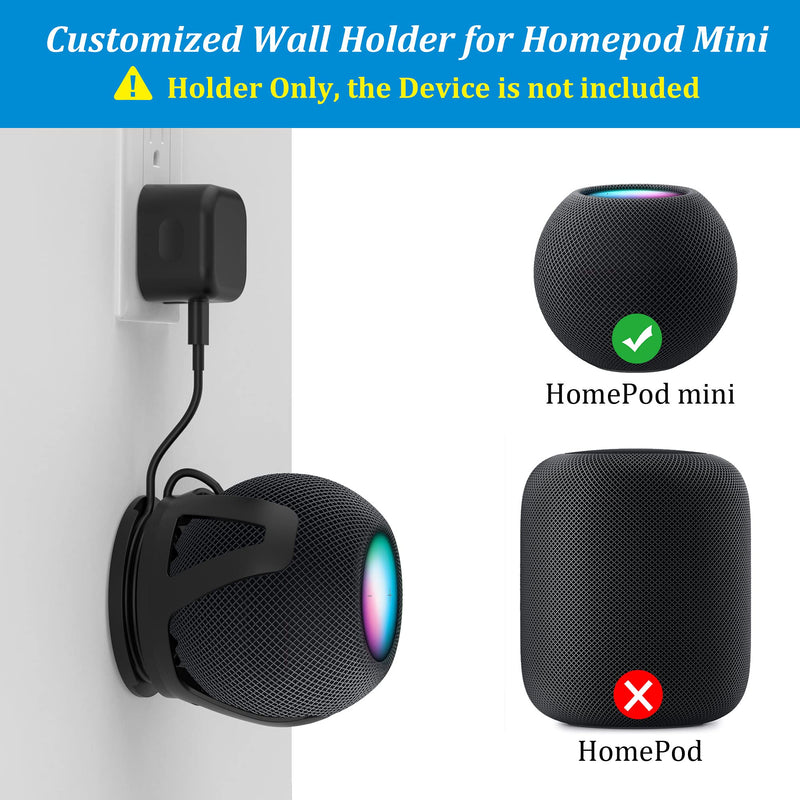  [AUSTRALIA] - PlusAcc for HomePod Mini Wall Mount - Holder Mount Compatible with Homepod Mini, No Muffled Sound, with Cord Management, Space Saving Accessories for Home Pod Mini (Black) Black