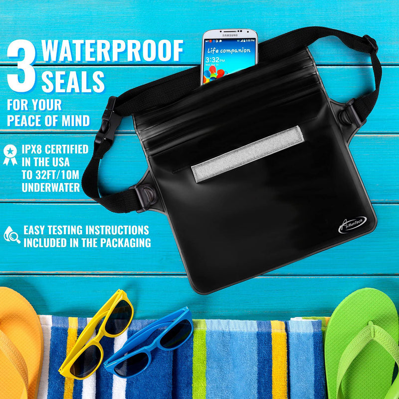  [AUSTRALIA] - AiRunTech Waterproof Dry Bag and Waterproof Cell Phone Bag for Outdoor Water Sports, Boating, Hiking,Kayaking,Fishing (1 Phone case(Clear) + 1 Fanny Pack(Black)) 1 * phone case(black) + 1 * fanny pack(black)