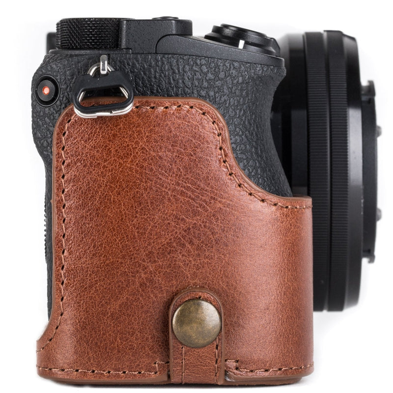  [AUSTRALIA] - MegaGear MG1204 Sony Alpha A6500 Ever Ready Genuine Leather Camera Half Case & Strap with Battery Access, Dark Brown