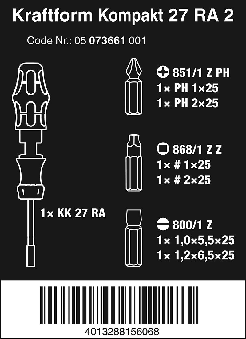  [AUSTRALIA] - Wera Kraftform Kompakt 27 RA Slotted Ratcheting Screwdriver, 1/4" Head