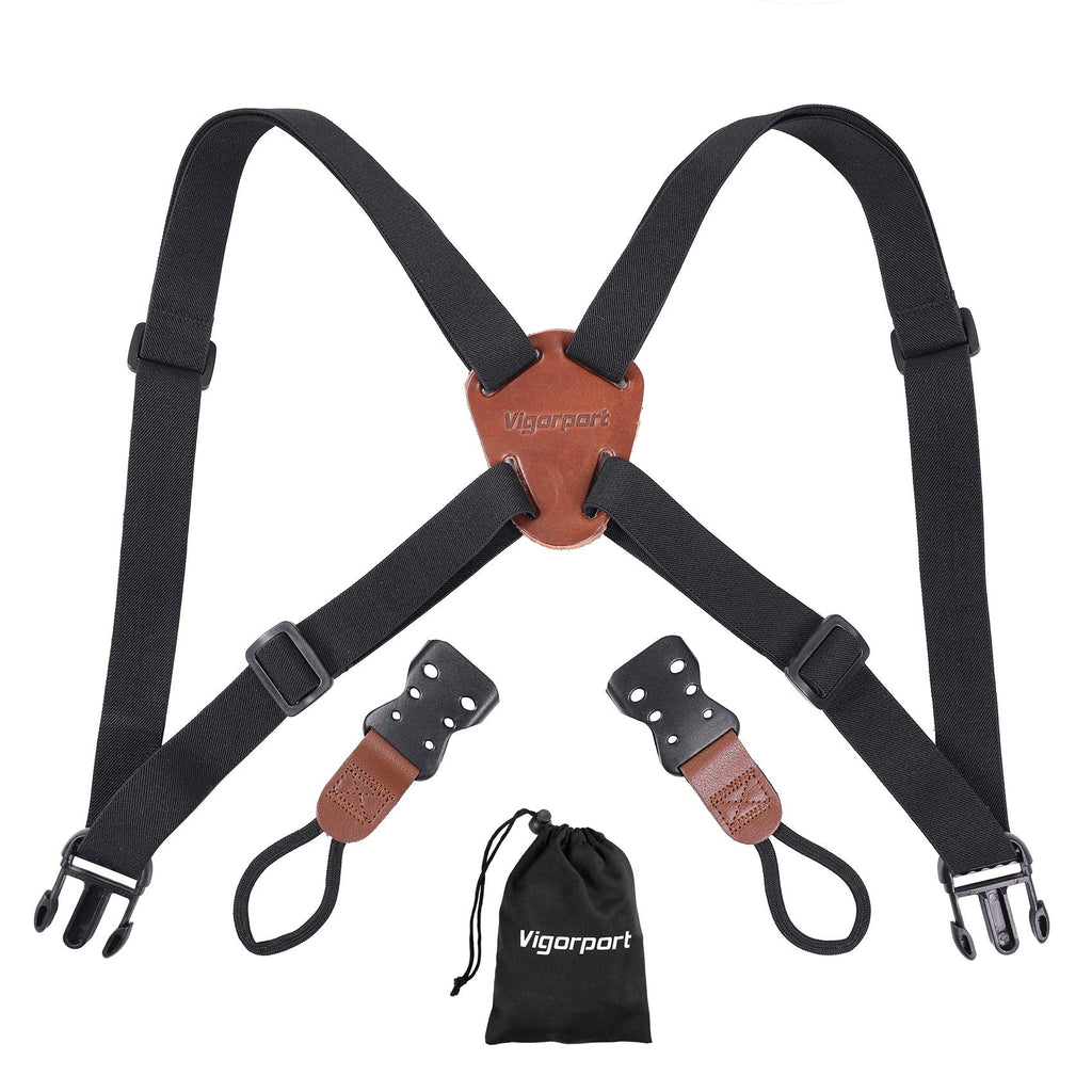  [AUSTRALIA] - Vigorport Camera Strap,Cross Shoulder Straps for Binoculars, Rangefinders,Harness Strap Compatible with Canon, Nikon, Sony and DSLR SLR Cameras-Brown Brown