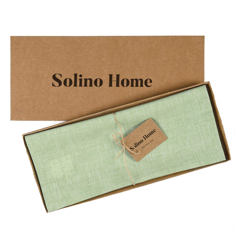  [AUSTRALIA] - Solino Home 100% Pure Linen Table Runner – 14 x 108 Inch Athena, Handcrafted from European Flax, Natural Fabric Runner – Green