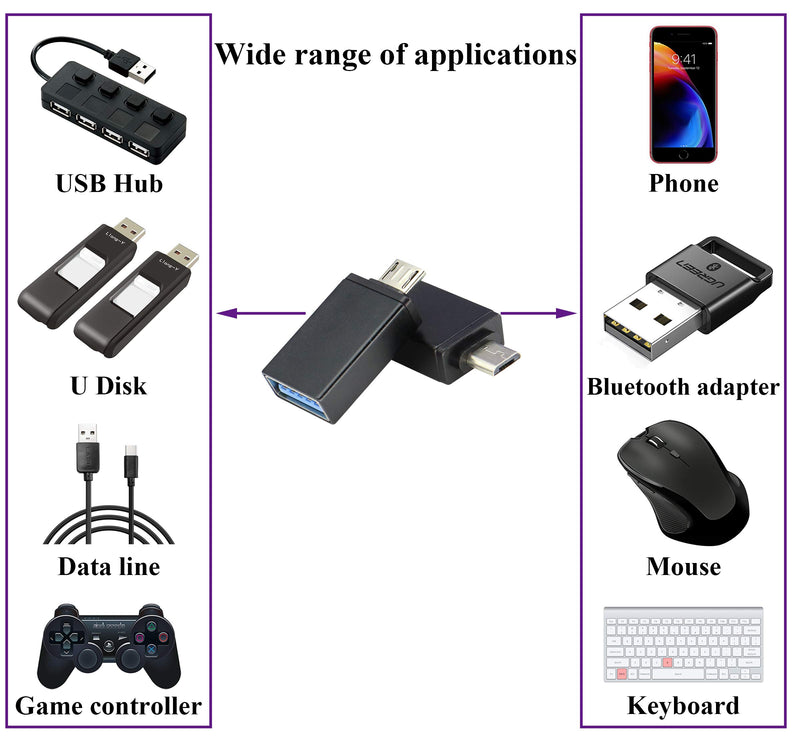  [AUSTRALIA] - AAOTOKK OTG Micro to USB Adapter, Aluminum Alloy Micro USB Male to USB 2.0 A Female OTG (On The Go) Adapter for Android Smartphone Tablets More USB and Micro Devices (2 Pack-Black) Black