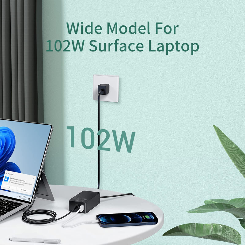  [AUSTRALIA] - 102W 15V 6.33A Surface Book Charger Compatible with Microsoft Surface Book 2/3 Surface Laptop 4/3/2/1 Surface Pro 3/4/5/6/7/8/X Microsoft Surface Power Supply DC Cable 6ft with USB Port 5V 1.5A