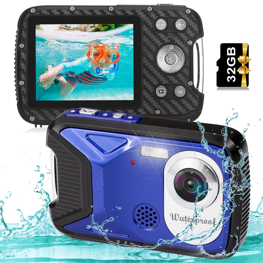  [AUSTRALIA] - Waterproof Digital Camera for Kids 30MP 16FT Underwater Camera with 32G Card Compact Point and Shoot Camera, Underwater Camera for Snorkeling Swimming Travel (Blue) Blue