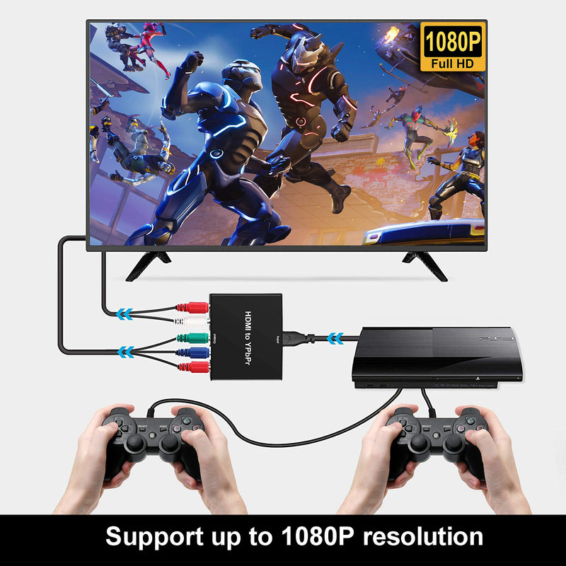  [AUSTRALIA] - HDMI to Component Converter, avedio links HDMI to 1080P YPbPr 5RCA RGB + R/L Video Audio Adapter, Support Apple TV, PS5, Roku, Xbox, Fire Stick, DVD Players to HDTV and Projector (Black)