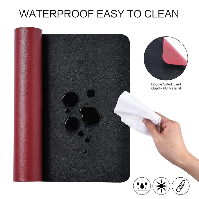 Dual Sided Leather Desk Pad (35.4 x 17"), Office Waterproof Desk Mat, PU Mouse Pad, Desk Protector Cover, Desk Writing Mat for Office/Home/Work/Cubicle (Black/Red) A-black/Red 35.4" x 17" - LeoForward Australia