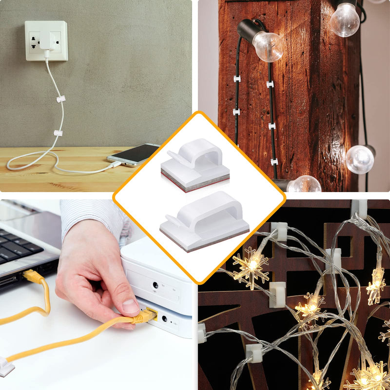  [AUSTRALIA] - 80 Pieces Outdoor Light Clips Mini Outdoor Cable Clips with Adhesive Tapes String Lights Adhesive Holder Wire Holder for Christmas Hang Outdoor LED String Fairy Light Home Office Decor, White