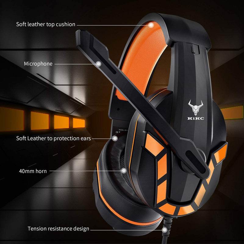  [AUSTRALIA] - Kikc PS4 Gaming Headset with Mic for Xbox One, PS5, PC, Mobile Phone and Notebook, Controllable Volume Gaming Headphones with Soft Earmuffs, Headphones for Kid Orange 1