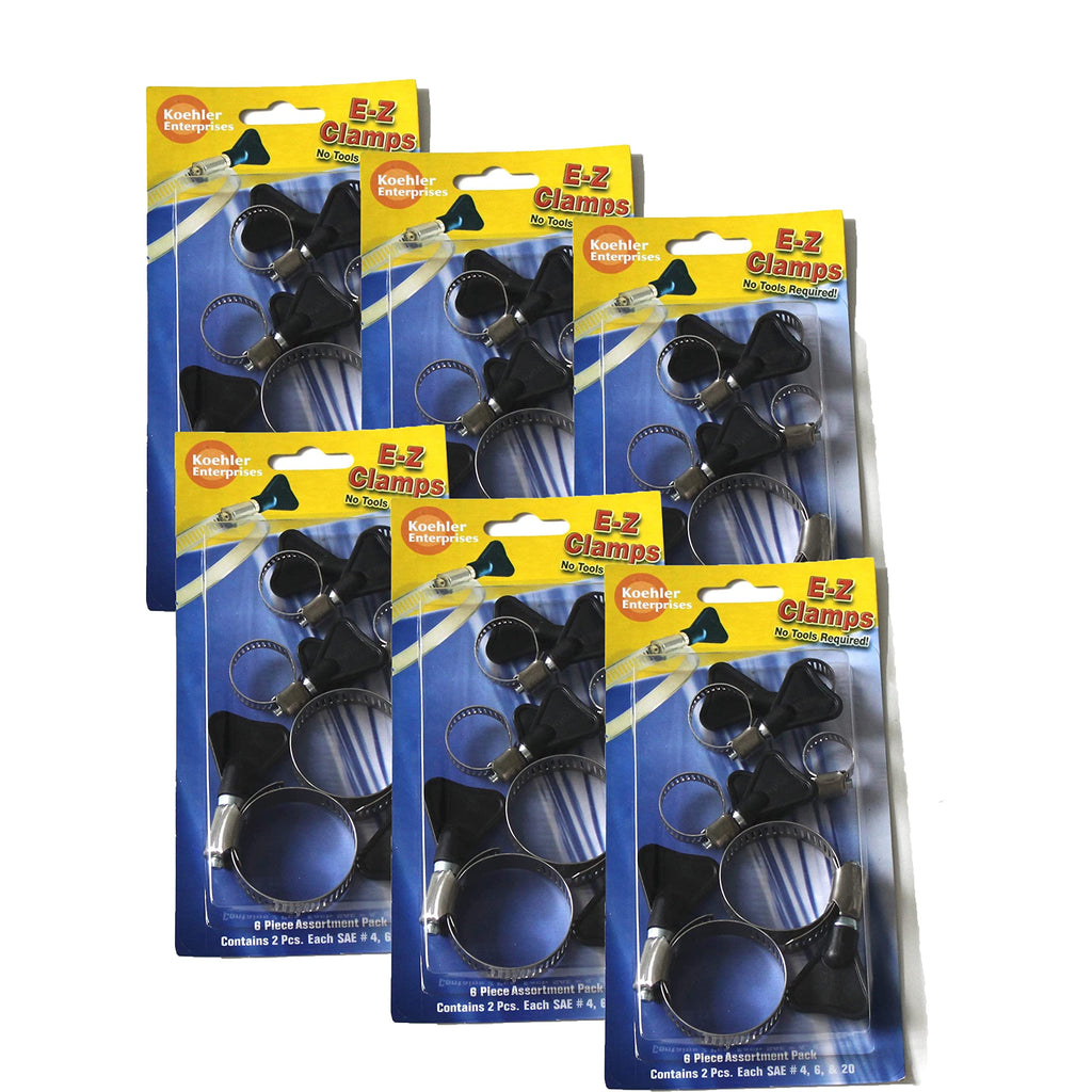  [AUSTRALIA] - Koehler Enterprises EZ01B Easy Clamp Blister Pack, 6 Piece (2 pieces each SAE Size 4, 6 and 20. No Tools Required) - Pack of 6,EZ01BN