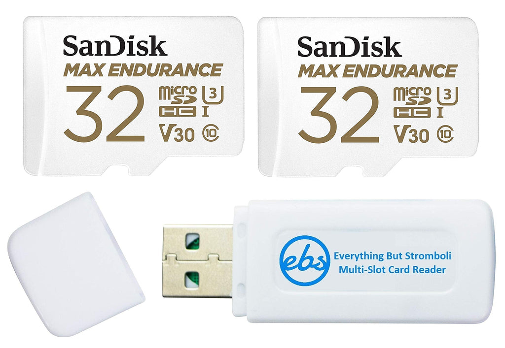  [AUSTRALIA] - SanDisk MAX Endurance 32GB TF Card MicroSDHC (2 Pack) Memory Card for Dash Cams & Home Security System Video Cameras (SDSQQVR-032G-GN6IA) Bundle with (1) Everything But Stromboli MicroSD Card Reader
