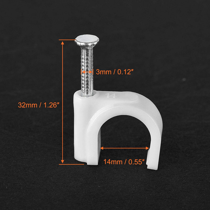  [AUSTRALIA] - uxcell Strengthened Circle Cable Clips with Single Steel Nail 14mm White 100pcs