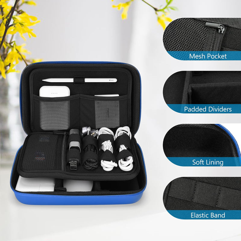  [AUSTRALIA] - ProCase Hard Travel Electronic Organizer Case for MacBook Power Adapter Chargers Cables Power Bank Apple Magic Mouse Apple Pencil USB Flash Disk SD Card Small Portable Accessories Bag -Blue Blue