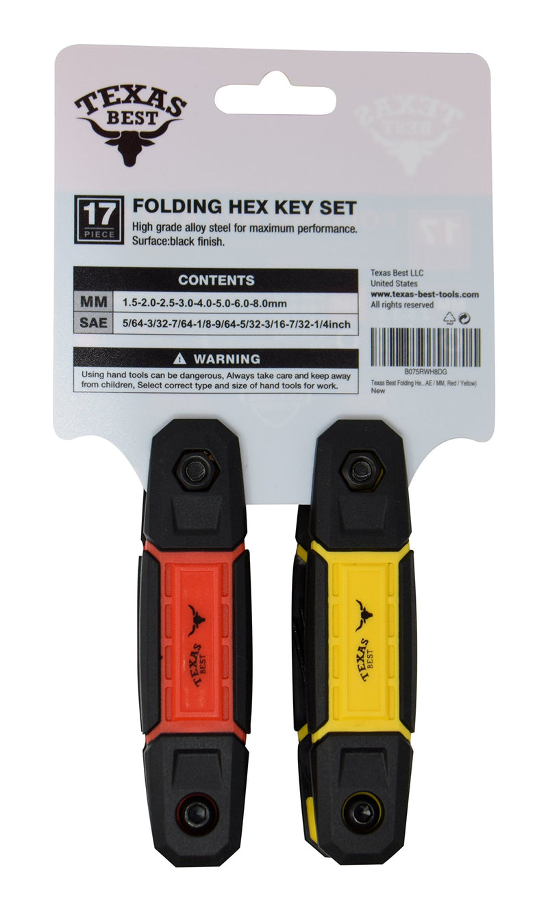  [AUSTRALIA] - Texas Best Folding Metric and SAE Hex Keys | Durable Construction 2 Pack SAE / MM Red / Yellow