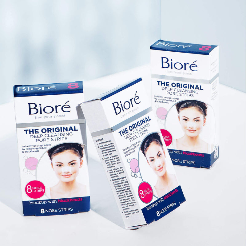 Bioré Original, Deep Cleansing Pore Strips, Nose Strips for Blackhead Removal, with Instant Pore Unclogging, 8 Count, features C-Bond Technology, Oil-Free, Non-Comedogenic Use 8 Count (Pack of 1) - LeoForward Australia
