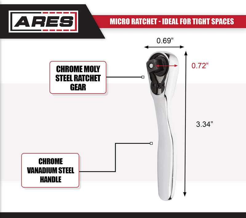  [AUSTRALIA] - ARES 70041-1/4-Inch Drive High Torque Offset Quick Release Micro Ratchet - 72-Tooth Gearhead with 5 Degree Sweep