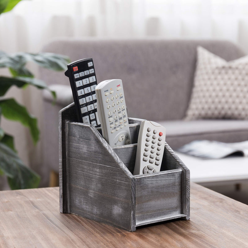  [AUSTRALIA] - MyGift 3-Slot Graywashed Wood TV Caddy Remote Control Media Storage Organizer