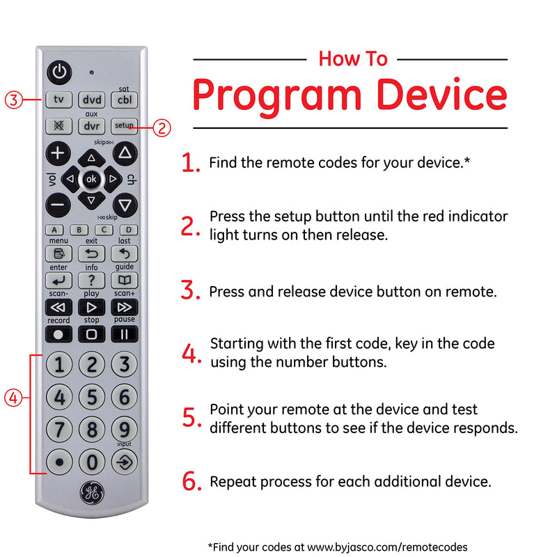 GE Big Button Universal Remote Control for Samsung, Vizio, Lg, Sony, Sharp, Roku, Apple TV, TCL, Panasonic, Smart TVs, Streaming Players, Blu-Ray, DVD, 4-Device, Silver, 34931 4 Device - LeoForward Australia