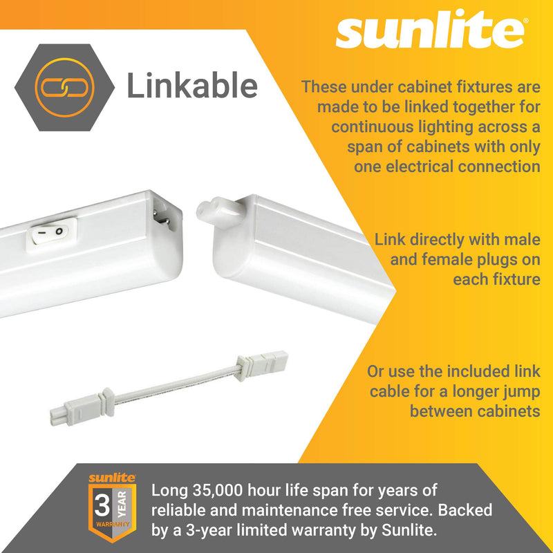 Sunlite 53080-SU LED Linkable Under Cabinet Light Fixture 12-Inch, 4 Watts, 120 Volts, 320 Lumen, For Kitchens, Bathrooms, Offices, Workbenches, ETL Listed, 4000K-Cool White - LeoForward Australia