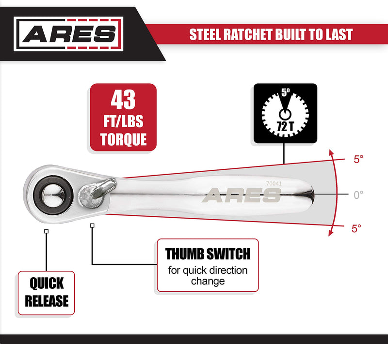  [AUSTRALIA] - ARES 70041-1/4-Inch Drive High Torque Offset Quick Release Micro Ratchet - 72-Tooth Gearhead with 5 Degree Sweep