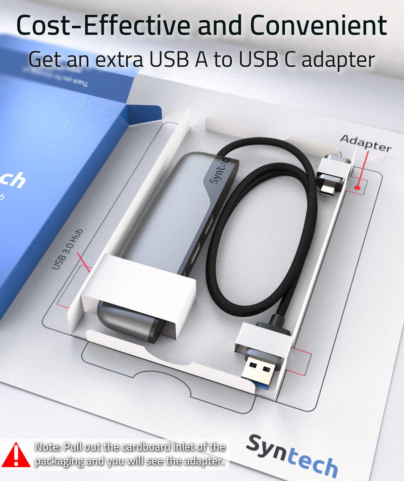  [AUSTRALIA] - USB Hub Syntech 4-Ports USB Hub 3.0 with 2ft Extended Cable, USB Splitter with a USB C to USB Adapter, Compatible with MacBook Pro 2021, Mac Pro/Mini, iMac, ASUS, Chromebook, Dell, Surface Pro, etc.
