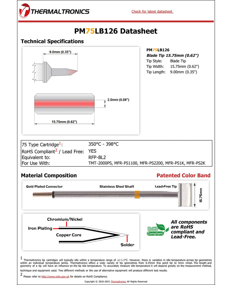  [AUSTRALIA] - Thermaltronics PM75LB126 Blade Tip 15.75mm (0.62in) interchangeable for Metcal RFP-BL2