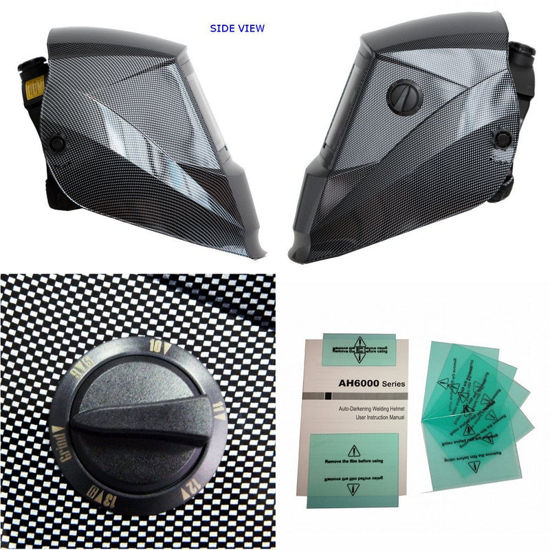  [AUSTRALIA] - Antra AH6-260-001X Auto Darkening Welding Helmet Wide Shade Range 4/5-9/9-13 Engineered for TIG MIG/MAG MMA Plasma Grinding, Solar-Lithium Dual Power, 6+1 Extra Lens Covers 3.86X1.73"(4/5-9/9-13) Carbon Fiber