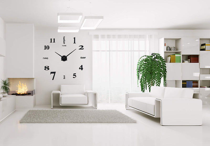  [AUSTRALIA] - Aililife 3D DIY Wall Clock Decor Sticker Mirror Frameless Large DIY Wall Clock Kit for Home Living Room Bedroom Office Decoration (Black) Black