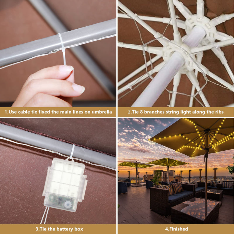  [AUSTRALIA] - Patio Umbrella String Lights Battery Operated, 8 Modes 104 Bright LEDs Umbrella Lights with Remote Control, Waterproof Outdoor Decorative Umbrella LED Light for Backyard Garden Beach Camping Tents