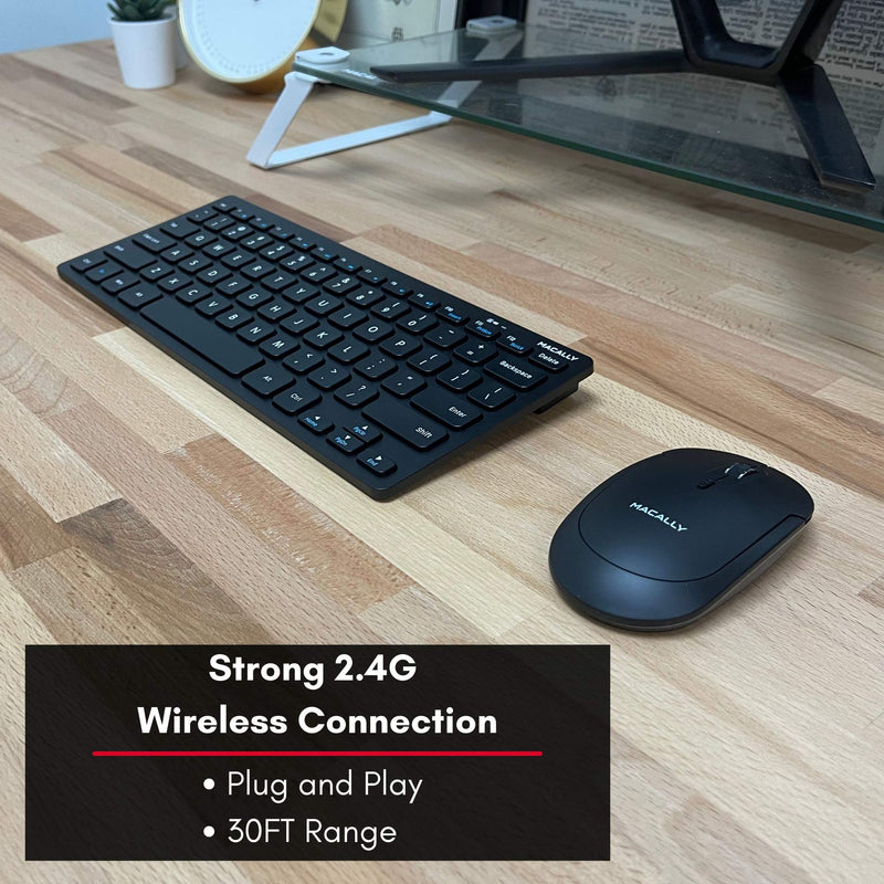  [AUSTRALIA] - Macally Small Wireless Keyboard and Mouse Combo - an Essential Work Duo - 2.4G Compact Wireless Keyboard Mouse for PC - 78 Key Cordless Mouse and Keyboard Combo with Mini Body and Quiet Click