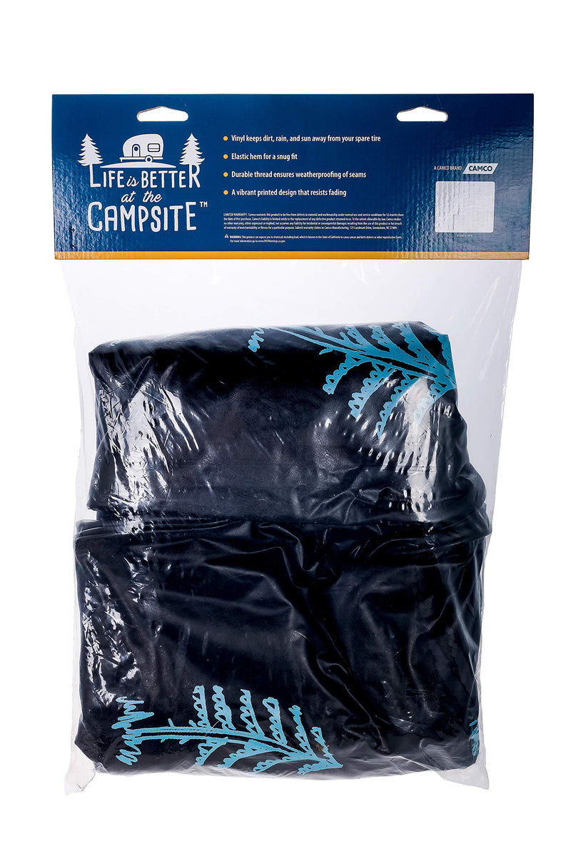  [AUSTRALIA] - Camco Life is Better at Campsite 27" Vinyl Cover with Elastic Hem-Durable Design Keeps Dirt, Rain, and Sun Away from Your Spare Tire (53292) 27" Tires Black with Sketch Design