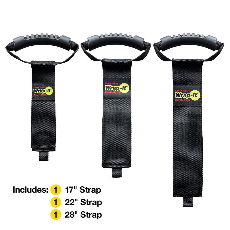  [AUSTRALIA] - Easy-Carry Wrap-It Storage Straps - Assorted 3-Pack Black – Hook and Loop Straps with a Carrying Handle for Garden Hose, Extension Cord, Cable, Garage, Boat, RV Accessories Organization