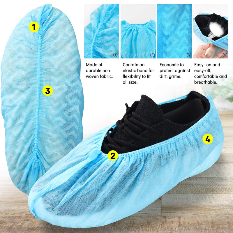  [AUSTRALIA] - Sfee 100 Pack Shoe Covers-Disposable Shoe Covers for Indoors, Non Slip, Durable, Recyclable Non Woven Booties Shoes Cover for Workplace, Office, Home Floor Carpet Protection, One Size Fits All (Blue) 100 piece(50 Pairs) with pattern Blue