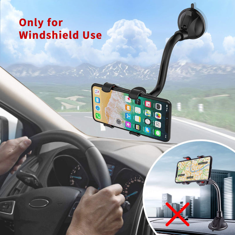  [AUSTRALIA] - IPOW Upgraded No Glue Car Phone Mount Windshield with Strong Suction, Long Arm Cell Phone Holder for Car with X-Shaped Clamp Fits Thick/Irregular Phone Case