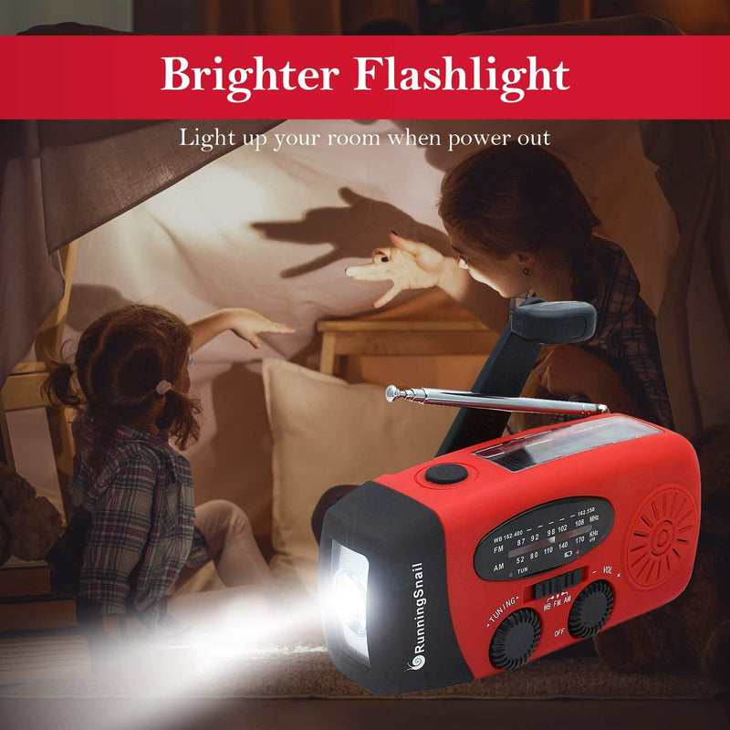  [AUSTRALIA] - RunningSnail Emergency Hand Crank Radio With LED Flashlight For Emergency, AM/FM NOAA Portable Weather Radio With 2000mAh Power Bank Phone Charger, USB Charged & Solar Power For Camping, Emergency Red