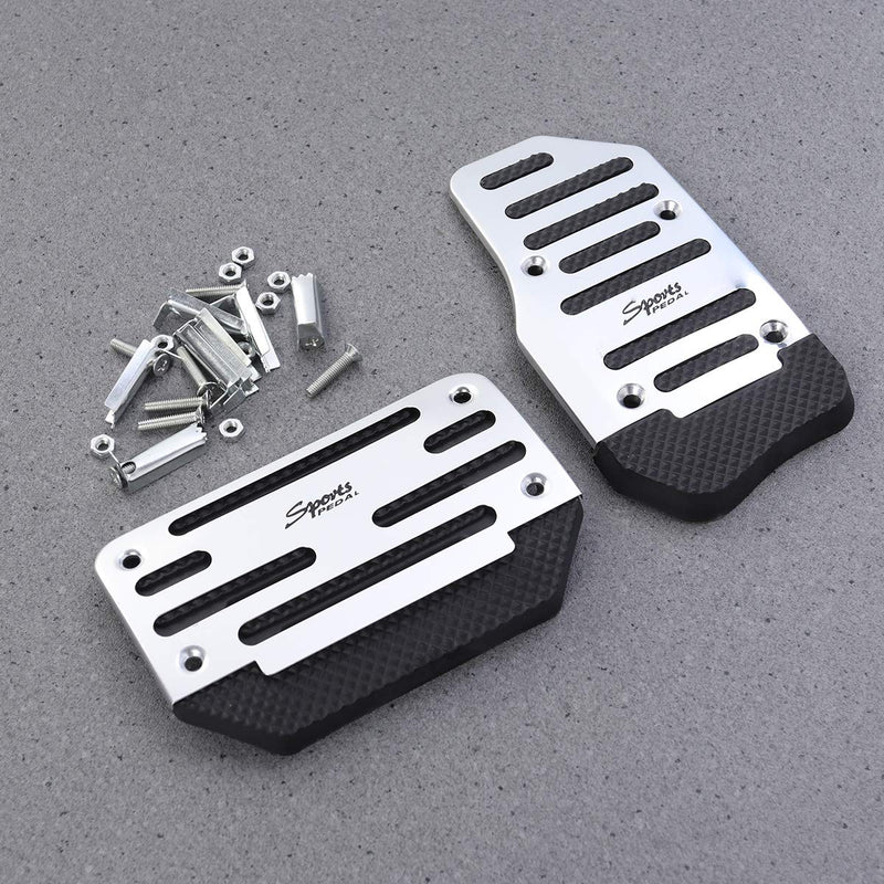  [AUSTRALIA] - Vosarea Non Slip Automatic Car Treadle Accelerator Brake Pedal Cover Footrests Set 2pcs (Silver)