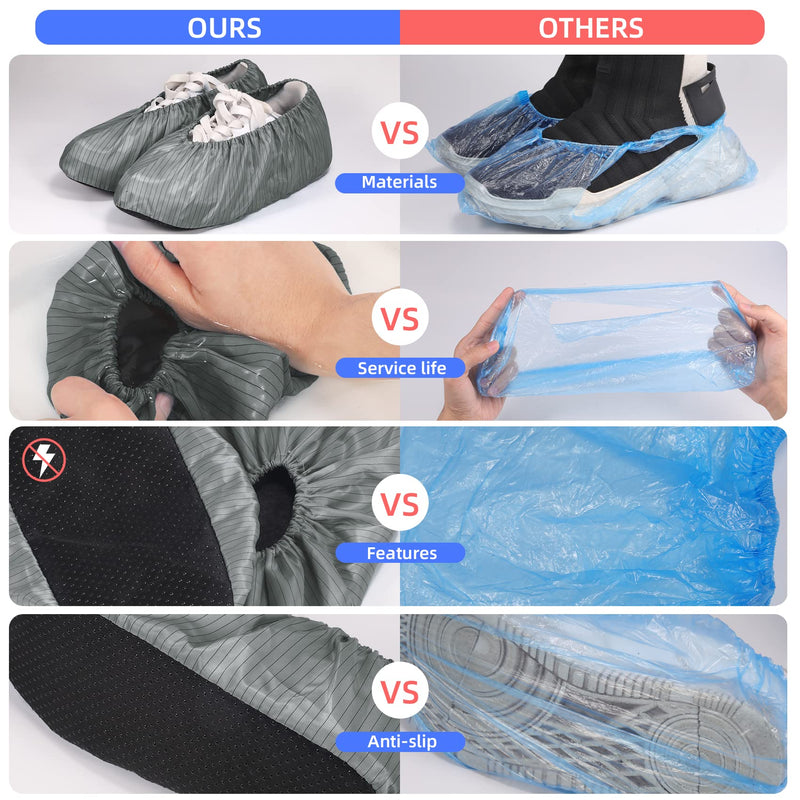  [AUSTRALIA] - Annhua Reusable Shoe Covers, Washable Overshoes with Non-Slip Sole, Heavy Duty Shoe Protectors for Hospital, Home, Clinic, Laboratory, etc., Gray, 10 Pack, One Size