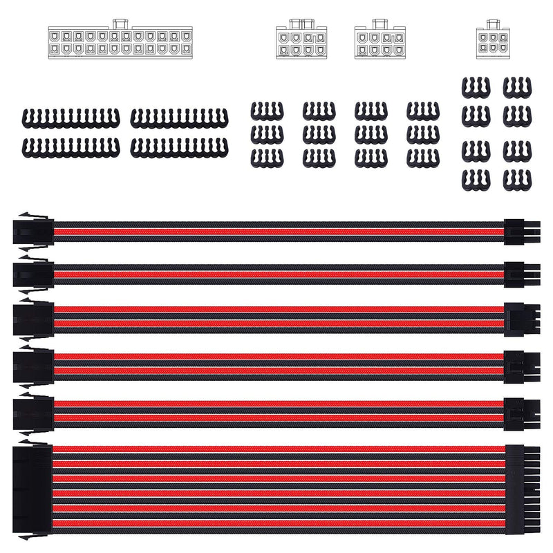  [AUSTRALIA] - Smraza Sleeved Cable Extension Kit for Power Supply with Extra Sleeved, PSU Connectors, 24-Pin 8-Pin 6-Pin 4+4-Pin with Cable Combs(11.8 inch/ 30cm) (Red & Black) Red & Black