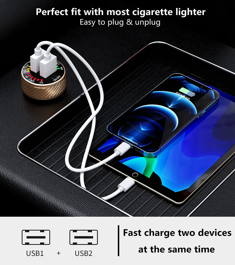  [AUSTRALIA] - KEWIG Car Charger, 36W Fast Car Charger Adapter, Dual USB Car Charger Fast Charge with Colorful Voltmeter & ON/Off Switch