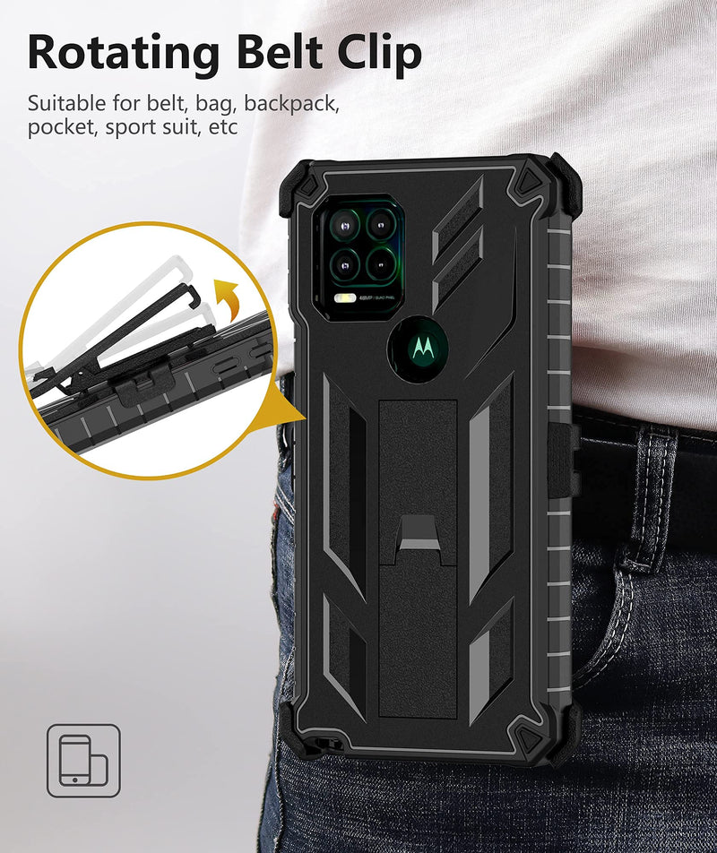  [AUSTRALIA] - for Motorola Moto G Stylus 5G Case: Built-in Screen Protector Kickstand Full-Body Military Grade Three-Layer Protective Shockproof Rugged Phone Cover with Belt Clip Holster Black