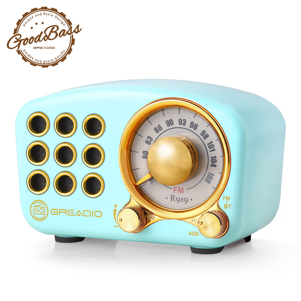  [AUSTRALIA] - Retro Bluetooth Speaker, Vintage Radio-Greadio FM Radio with Old Fashioned Classic Style, Strong Bass Enhancement, Loud Volume, Bluetooth 5.0 Wireless Connection, TF Card and MP3 Player (Blue) Blue