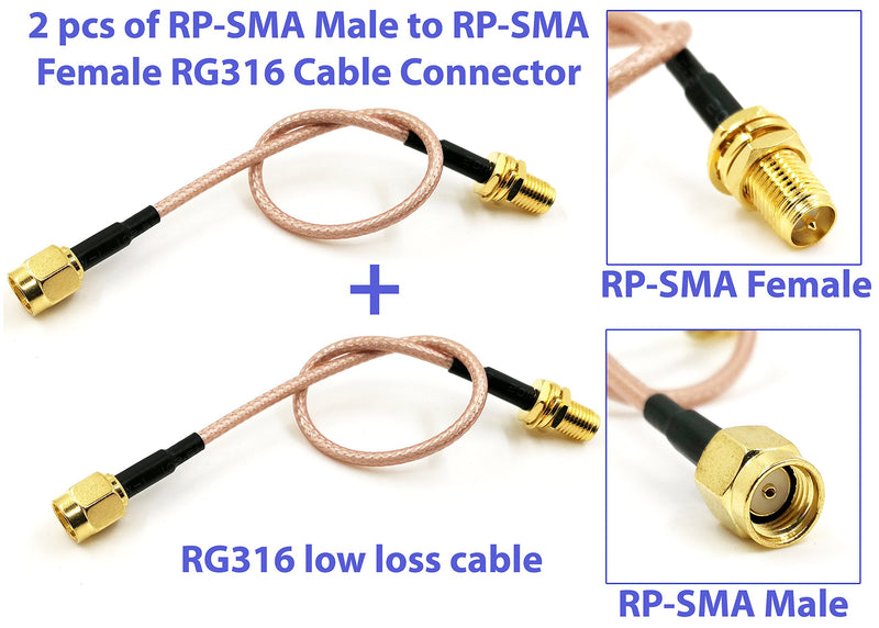 Pack of 2 RF RG316 RP-SMA Male to RP-SMA Female Nut Bulkhead Crimp Antenna Coaxial Low Loss Cable (12 inches (30 cm)) 12 inches (30 cm) - LeoForward Australia