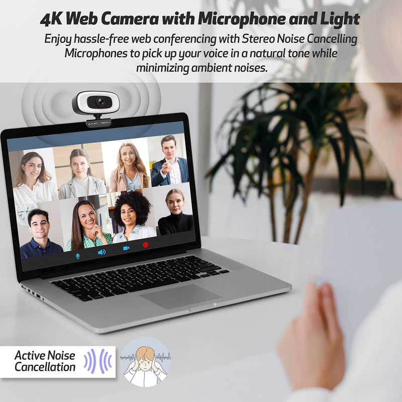  [AUSTRALIA] - AVMP 4K Webcam with Ring Light Ultra HD 8MP Autofocus USB Web Cam Stereo Microphone for Desktop Computer PC Streaming USBC Adaptor Tripod Privacy Cover