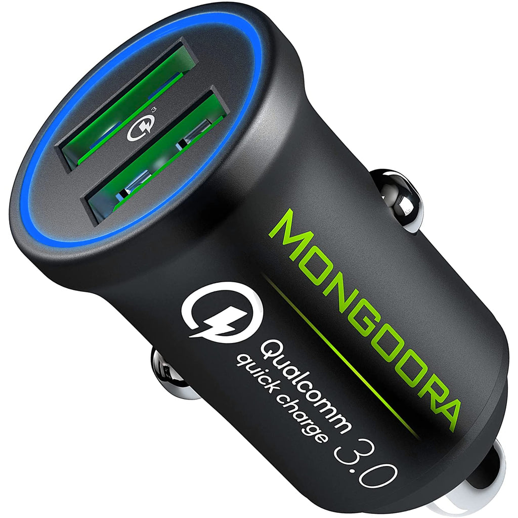 [AUSTRALIA] - Mongoora Car Charger Adapter - Metal, Portable, 3.0 Car Chargers with Dual USB Ports and Fast Charging Technology - Compatible with iPhone, iPad, Samsung Galaxy - White Elephant, Stocking Stuffers