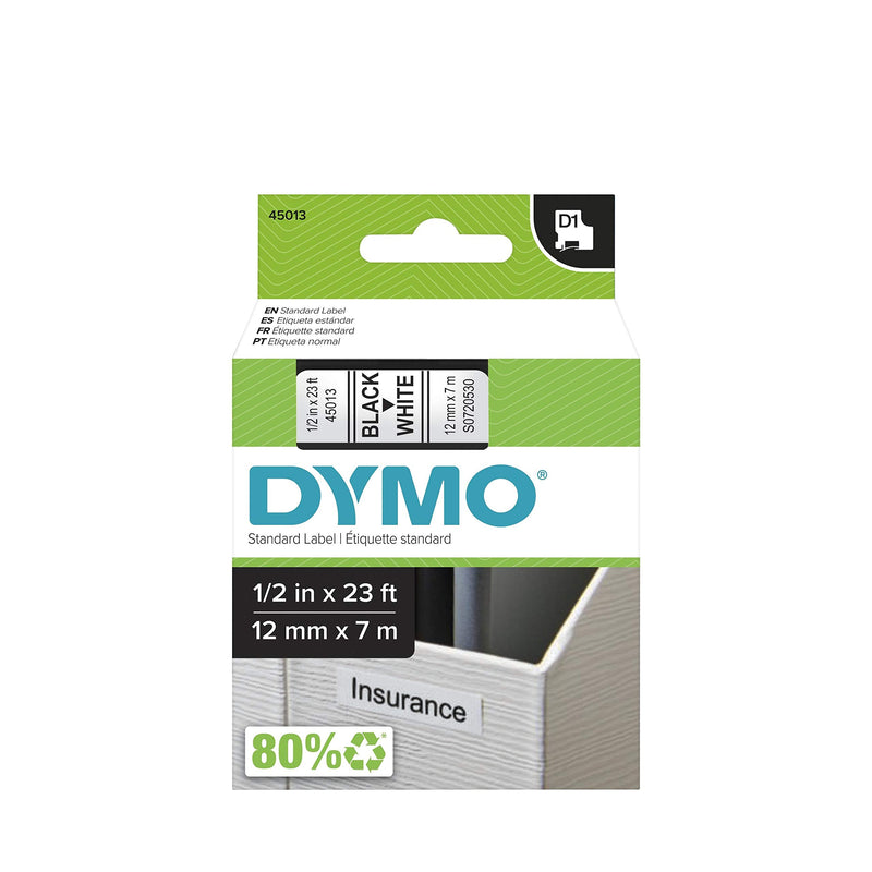  [AUSTRALIA] - DYMO Standard D1 Labeling Tape for LabelManager Label Makers, Black Print on White Tape, 1/2'' W x 23' L, 1 catridge (45013) 1 Pack