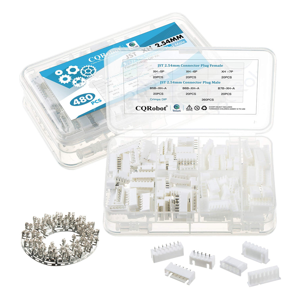  [AUSTRALIA] - CQRobot JST XH 2.54mm Pitch 5 Pin / 6 Pin / 7 Pin JST Male Plug, Female Socket Housing and T-Crimp Terminal Kit 60 sets/480 pieces JST connector adapter cable assembly. JST-XH2.54 XH 5P/6P/7P