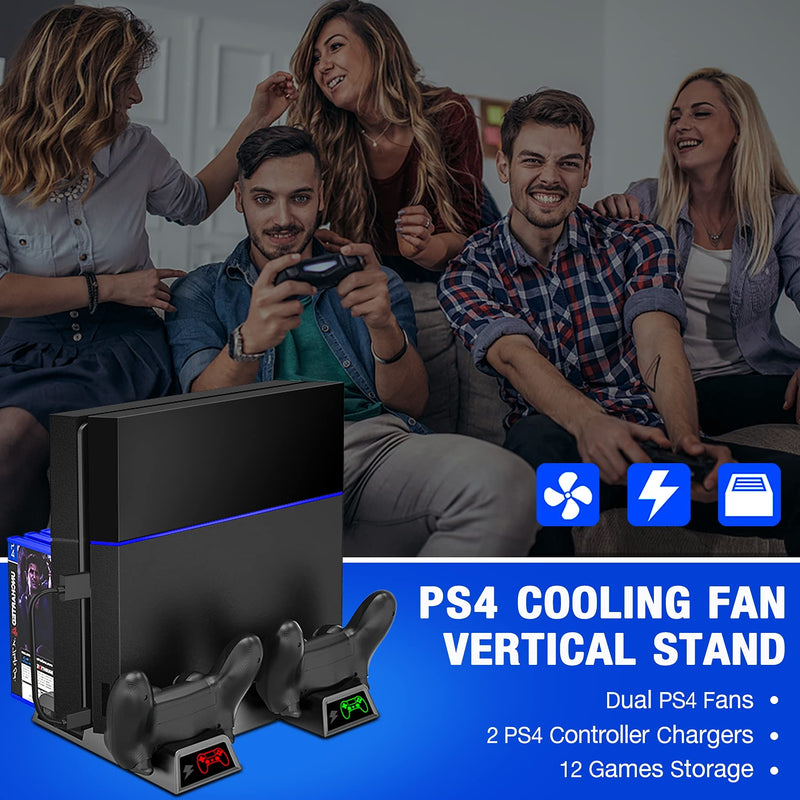  [AUSTRALIA] - Kawaye PS4 Stand Cooling Fan for PS4 Slim/ PS4 Pro/Regular PlayStation4, PS4 Vertical Stand Controller Charger Station for Dual Charging, PS4 Accesossries with Game Storage for Playstation Consoles