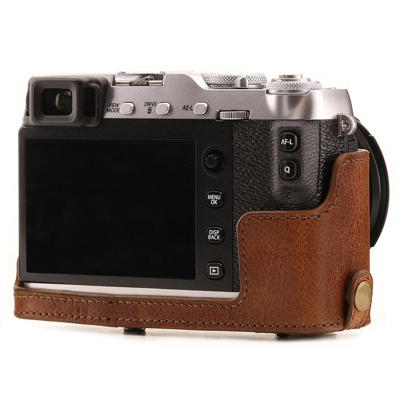  [AUSTRALIA] - MegaGear MG1340 Ever Ready Genuine Leather Camera Case & Strap for Fujifilm X-E3 (23mm & 18-55mm) with Battery Access, Light Brown