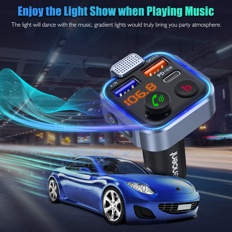 [AUSTRALIA] - LENCENT FM Transmitter in-Car Adapter,Type-C PD 20W+ QC3.0 Fast USB Charger, Wireless Bluetooth 5.0 Radio Car Kit,Hands Free Calling, Mp3 Player Receiver Hi Fi Bass Support U Disk