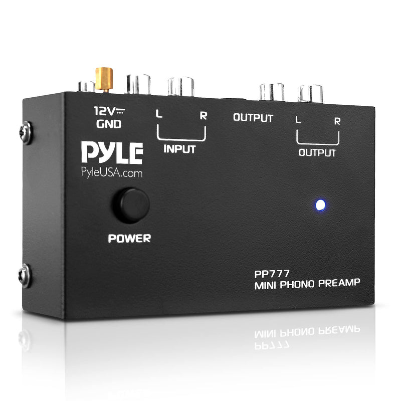  [AUSTRALIA] - Pyle Output PP777 Phono Turntable Preamp Mini Electronic Audio Stereo Phonograph Preamplifier Input & Hosa CRA-202DJ Dual RCA to Dual Right Angle RCA with Ground Wire Stereo Interconnect Cable, 2 M New Upgraded Model Preamplifier + Angle RCA